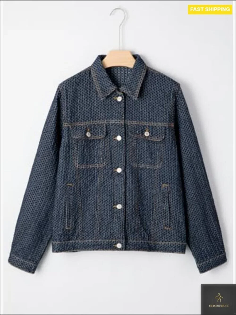 Oversized Boyfriend Denim Jacket Textured Long Sleeve Button Up Classic Chic